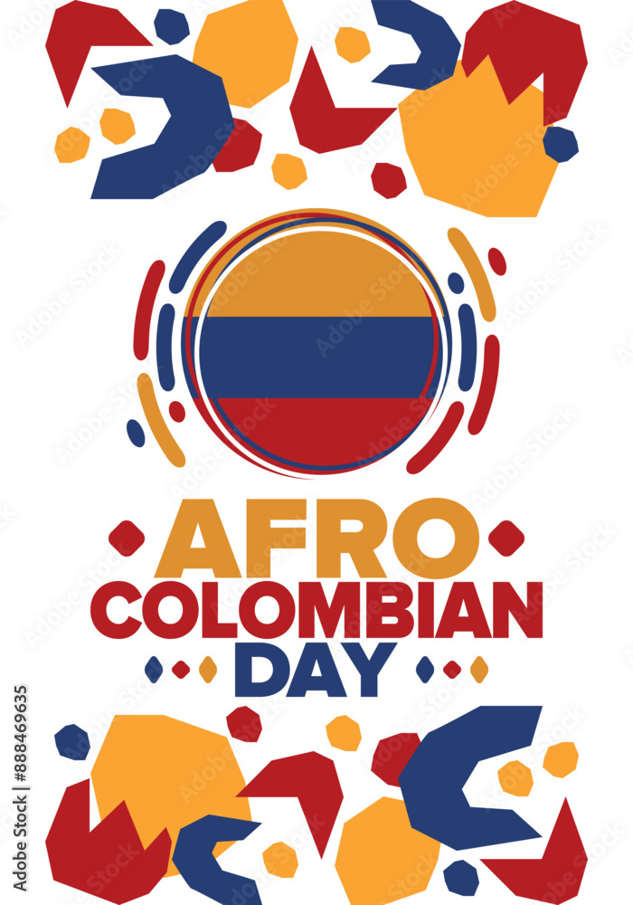 Fototapeta premium Afro-Colombian Day in Colombia. Celebrate annual in May 21. Freedom day poster. National holiday. Colombian flag. Afro-Colombian culture, history and heritage. Tradition pattern. Vector illustration