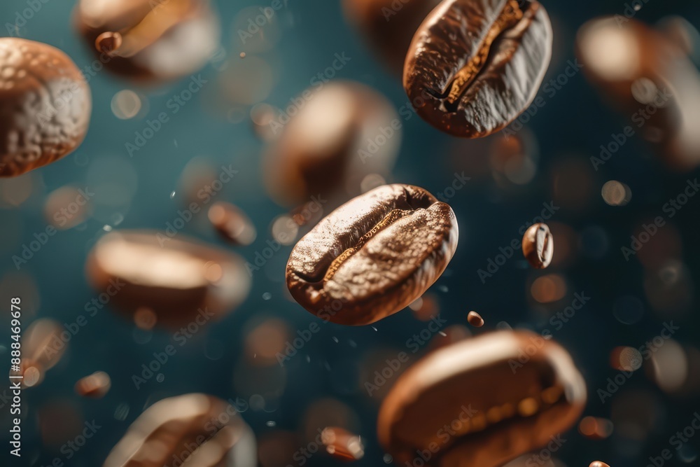 Coffee beans exploding midair, their rich, dark essence and aromatic fragrance creating a dynamic and invigorating burst Coffee beans exploding midair, their rich, dark essence and aromatic fragrance creating a dynamic and invigorating burst