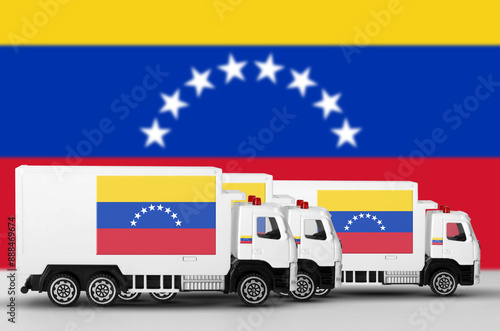 Venezuela flag depicted on side wall of white delivery van close up. Shipping and local delivery concept