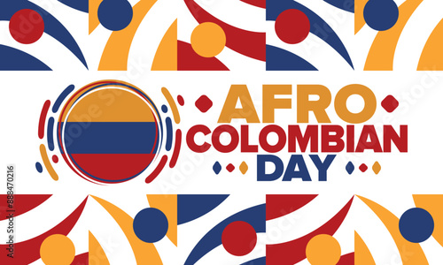 Afro-Colombian Day in Colombia. Celebrate annual in May 21. Freedom day poster. National holiday. Colombian flag. Afro-Colombian culture, history and heritage. Tradition pattern. Vector illustration