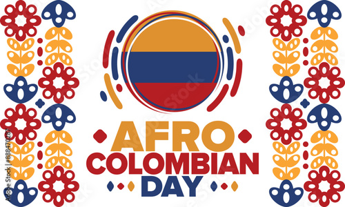 Afro-Colombian Day in Colombia. Celebrate annual in May 21. Freedom day poster. National holiday. Colombian flag. Afro-Colombian culture, history and heritage. Tradition pattern. Vector illustration