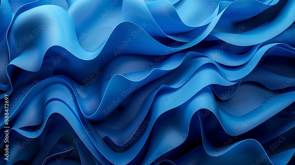 Fototapeta premium Abstract modern blue background rendered in 3D featuring folded ribbons in macro with layers and ruffles