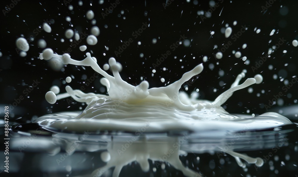 A splash of milk is shown in a white background. Free copy space for banner. A splash of milk is shown in a white background. Free copy space for banner.