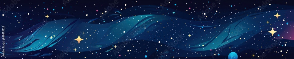A painting of a starry sky with two crescent moons. Illustration. A painting of a starry sky with two crescent moons. Illustration.