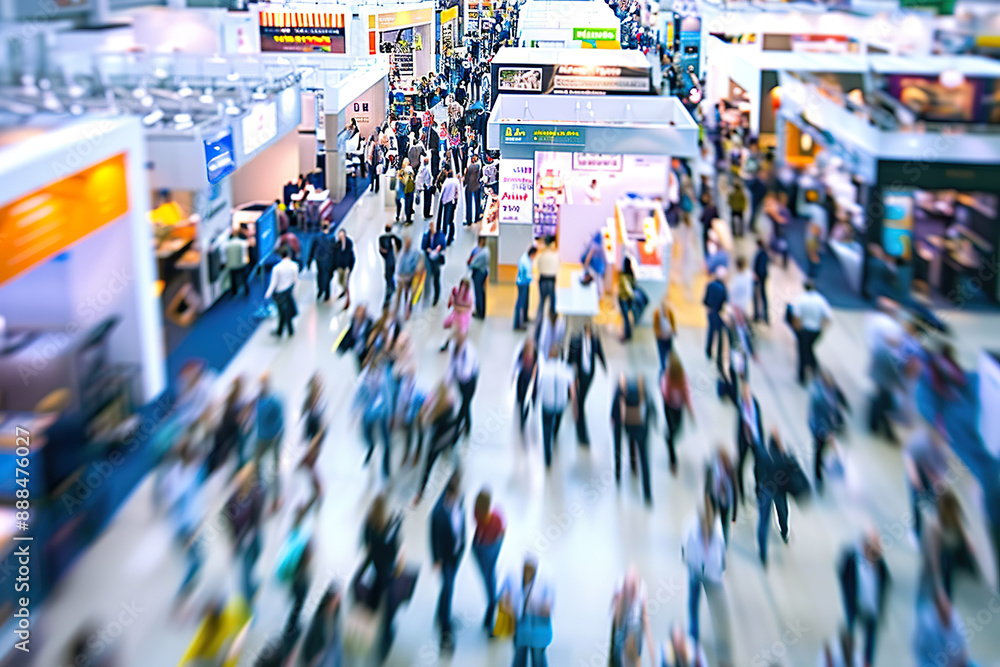 Obraz premium A busy shopping mall with people walking around and carrying bags