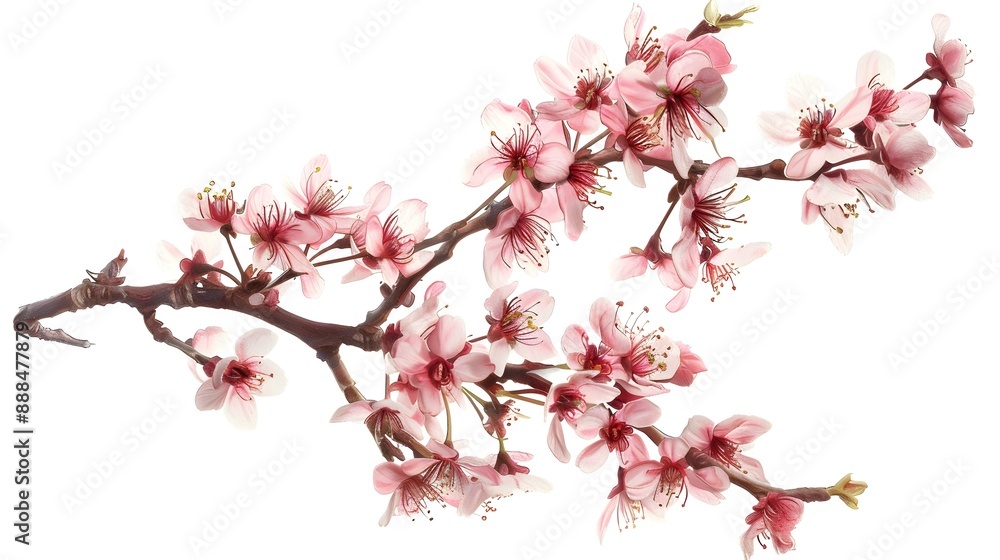 Blooming pink sakura branch on white background Blooming pink sakura branch on white background