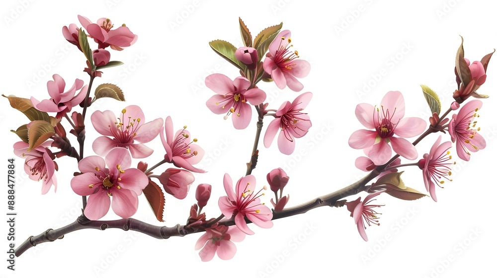 Naklejka premium Blooming pink sakura branch on white background