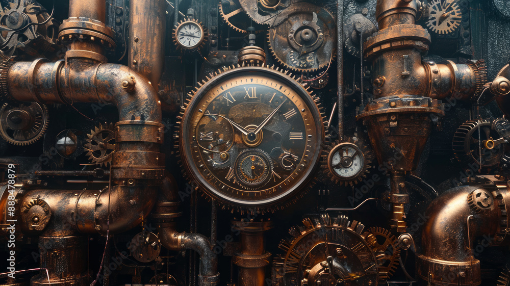 Phantasy Clock face integrating with gears and pipes Phantasy Clock face integrating with gears and pipes