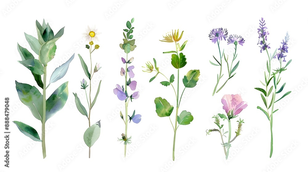 Elegant botanical illustrations of flowers and leaves Elegant botanical illustrations of flowers and leaves