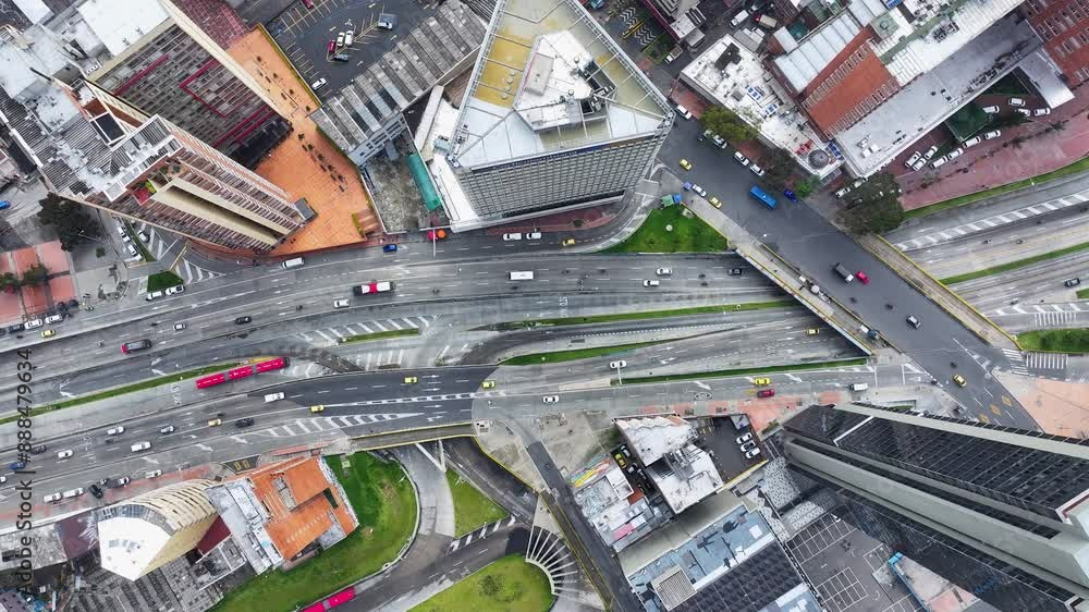 El Dorado Avenue At Bogota District Capital Colombia. Aerial View Of A High-Rise Buildings And Traffic Showcasing Urban Life. Infrastructure Landscape Crowded Busy. Urban Crowded Town. El Dorado Avenue At Bogota District Capital Colombia. Aerial View Of A High-Rise Buildings And Traffic Showcasing Urban Life. Infrastructure Landscape Crowded Busy. Urban Crowded Town.