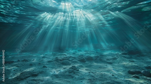 Deep ocean with rays of light filtering from the surface generative ai