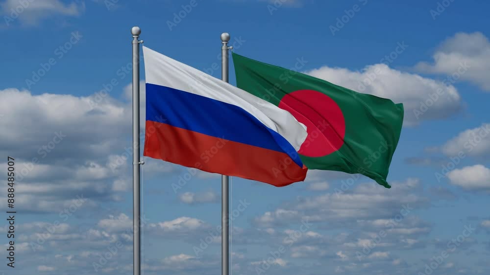 Bangladesh and Russia flags flying together, video concept of the relationship, two country relations concept Bangladesh and Russia flags flying together, video concept of the relationship, two country relations concept