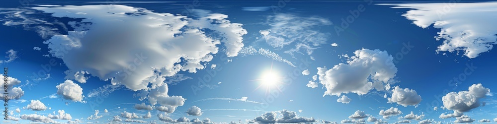 This stunning 360° HDRI panorama captures a seamless, cloudy blue sky with a detailed zenith and clouds, perfect for 3D graphics and game development. This stunning 360° HDRI panorama captures a seamless, cloudy blue sky with a detailed zenith and clouds, perfect for 3D graphics and game development.