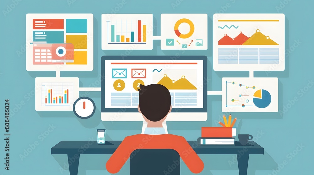 Fototapeta premium Businessman working on computer analyzing data and charts