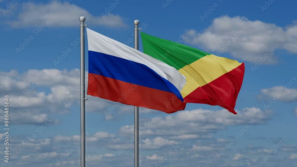 Republic of the Congo and Russia flags flying together, video concept of the relationship, two country relations concept Republic of the Congo and Russia flags flying together, video concept of the relationship, two country relations concept