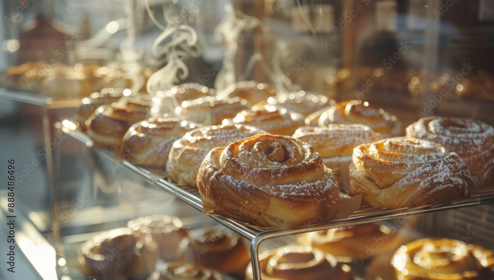 Freshly Baked Pastries in a Bakery Display