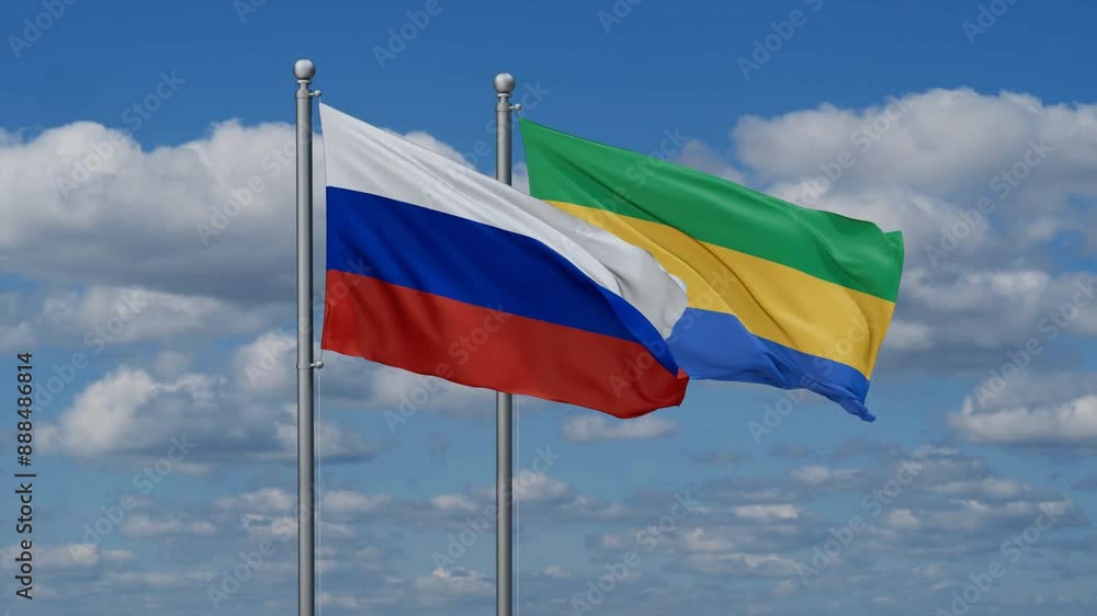 Gabon and Russia flags flying together, video concept of the relationship, two country relations concept Gabon and Russia flags flying together, video concept of the relationship, two country relations concept
