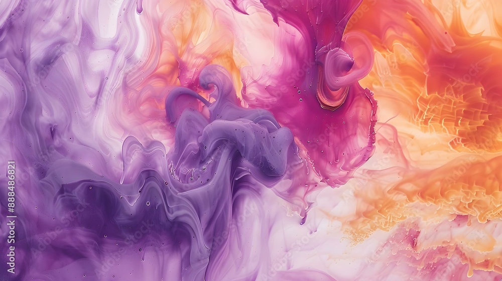 Dynamic fusion of purple, pink, and orange ink swirling Dynamic fusion of purple, pink, and orange ink swirling