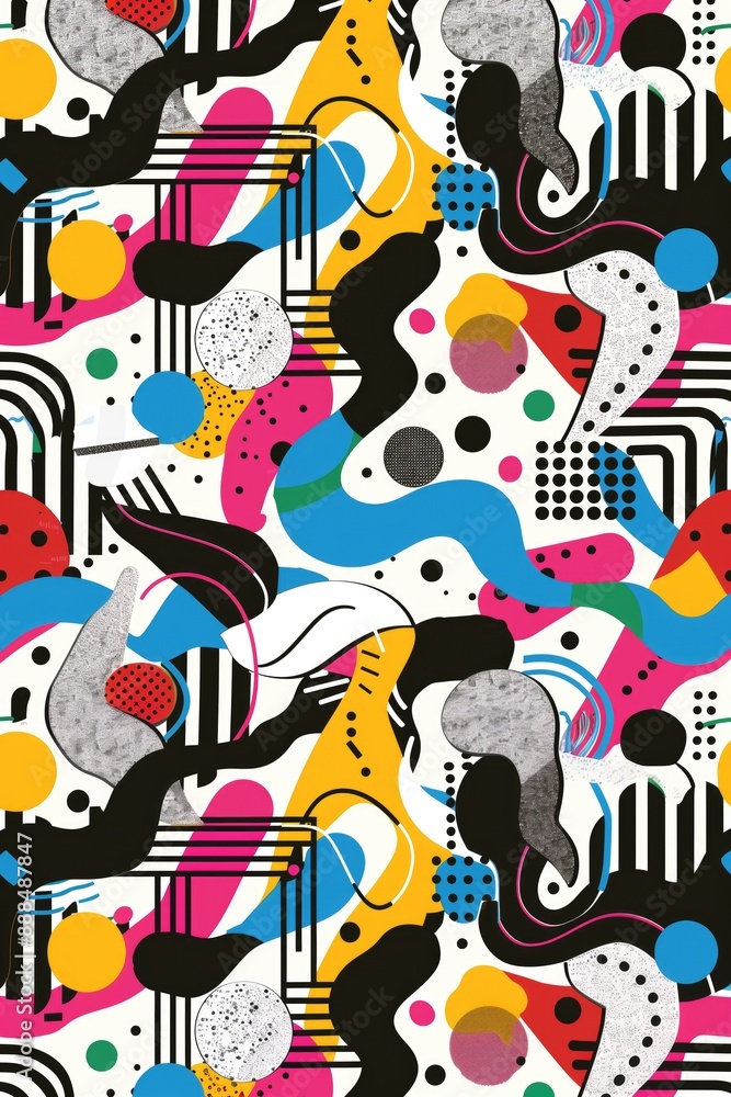 Wild Throwback 80's Pattern Wallpaper, Vivid Colorful Abstract Background, Geometric Retro Art Backdrop, Vintage 1980s Bright Fun and Happy Shapes and Colors Wild Throwback 80's Pattern Wallpaper, Vivid Colorful Abstract Background, Geometric Retro Art Backdrop, Vintage 1980s Bright Fun and Happy Shapes and Colors