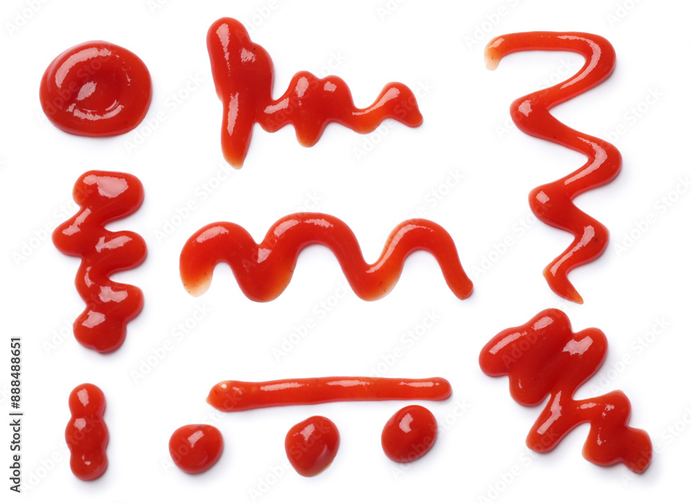 Tasty ketchup isolated on white, top view. Tomato sauce Tasty ketchup isolated on white, top view. Tomato sauce