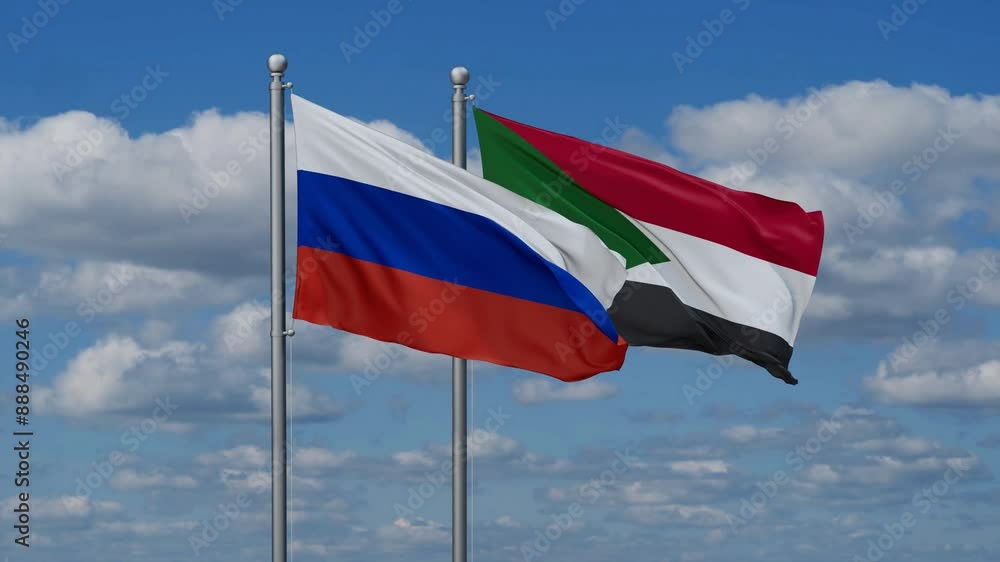Sudan and Russia flags flying together, video concept of the relationship, two country cooperation concept Sudan and Russia flags flying together, video concept of the relationship, two country cooperation concept