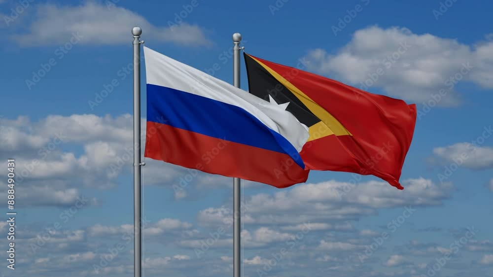 East Timor and Russia flags flying together, video concept of the relationship, two country cooperation concept East Timor and Russia flags flying together, video concept of the relationship, two country cooperation concept
