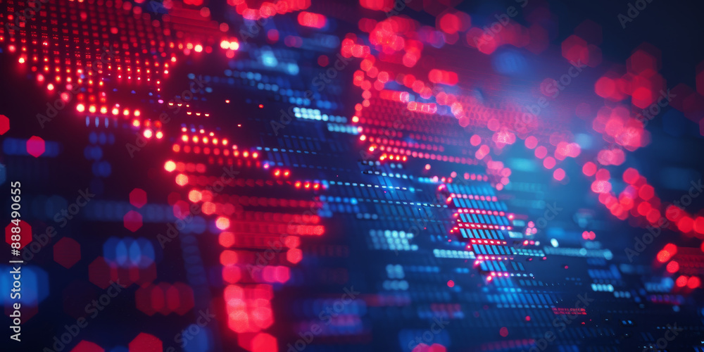 Obraz premium Creative glowing blue breaking news pattern background with map. Headline, communication and global world concept. 3D Rendering.