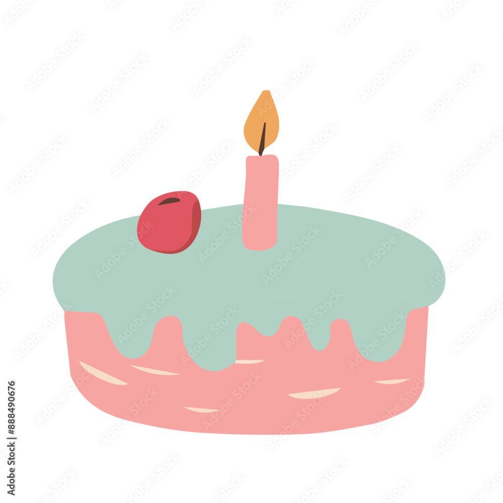 Hand drawn cake with candle isolated on white. Vector for cards and stickers. Hand drawn cake with candle isolated on white. Vector for cards and stickers.