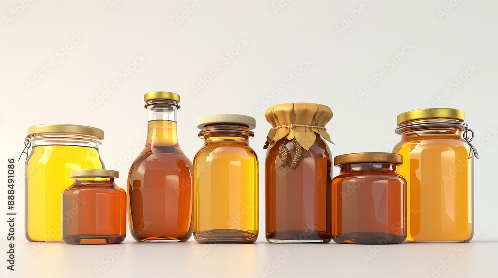 Various 3D jars of honey displayed on a white background Various 3D jars of honey displayed on a white background