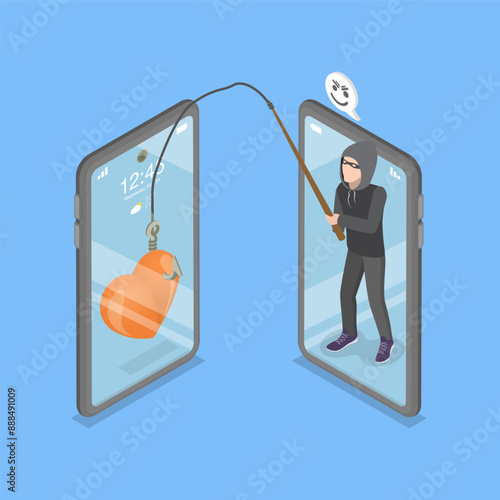 3D Isometric Flat Vector Illustration of Online Dating Scam, Fake Romance