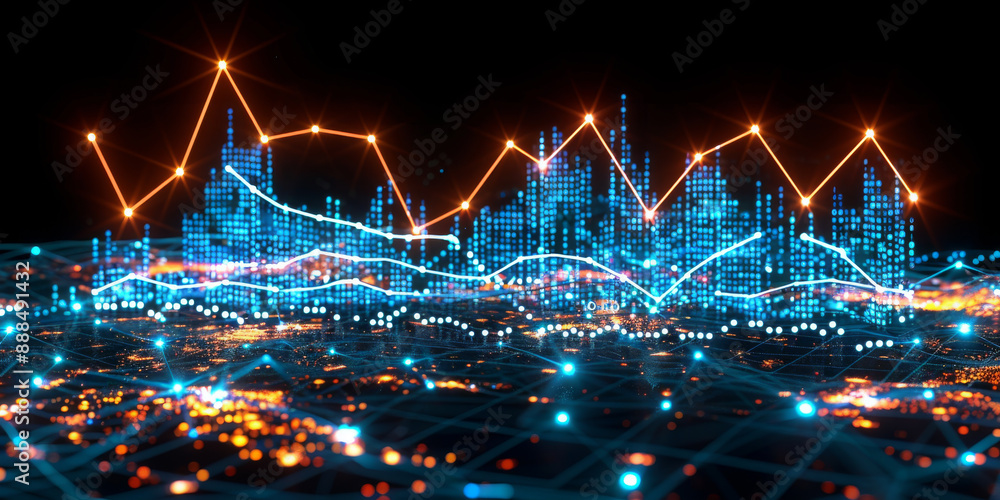 Abstract up and down arrows on dark blue background. The concept of digital traffic or exchange. Business growth or investment ideas. Blue arrow technology background. 3D Rendering. Abstract up and down arrows on dark blue background. The concept of digital traffic or exchange. Business growth or investment ideas. Blue arrow technology background. 3D Rendering.