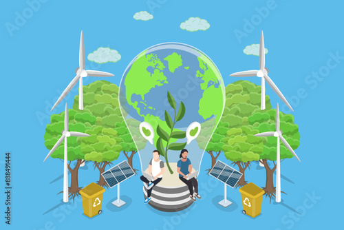 3D Isometric Flat Vector Illustration of Save The World, Embracing ESG and Green Business Policies