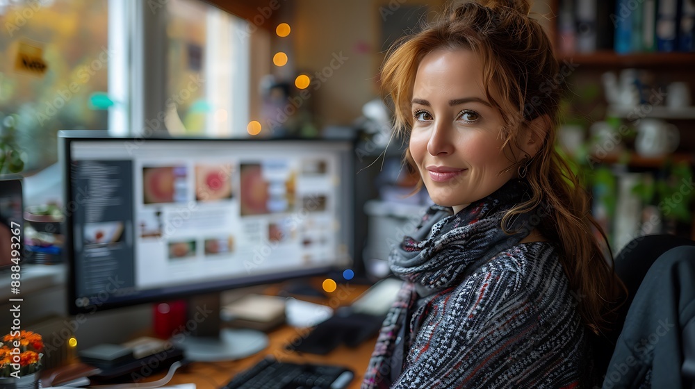 woman hosting a World Cancer Day webinar from her home office woman hosting a World Cancer Day webinar from her home office