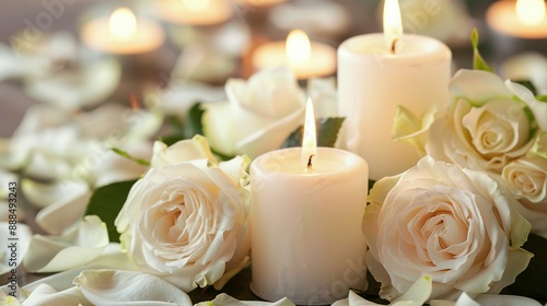White Candles, Roses, and Petals: Funeral Memorial and Sympathy Card