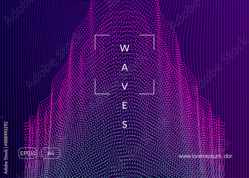 Music Banner. Pink Techno Event. Concert Vector. Psychedelic Audio Invitation. Dance Poster. Blue Party Flyer. Night Club Electro Template. Green Music Banner