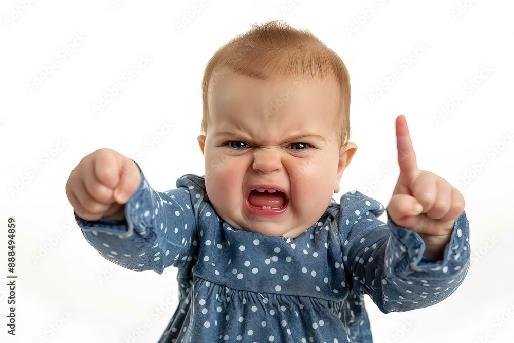 Adorable baby with an angry expression shouting and pointing directly at the camera, Ideal for concepts of frustration, emotion, and expressive moments Adorable baby with an angry expression shouting and pointing directly at the camera, Ideal for concepts of frustration, emotion, and expressive moments