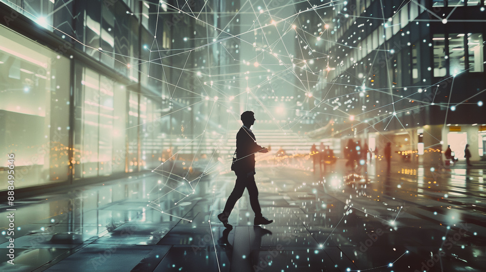 abstract professional business team people connection of line from nail node to node on cityscap and skyline background , networking concept abstract professional business team people connection of line from nail node to node on cityscap and skyline background , networking concept