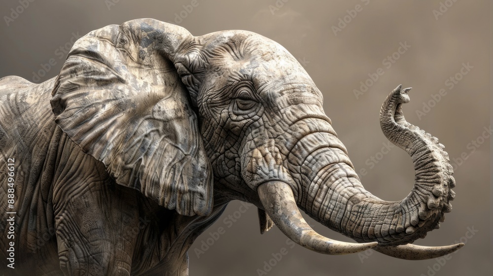 Obraz premium elephant, wrinkled skin, tusks and its trunk generative ai