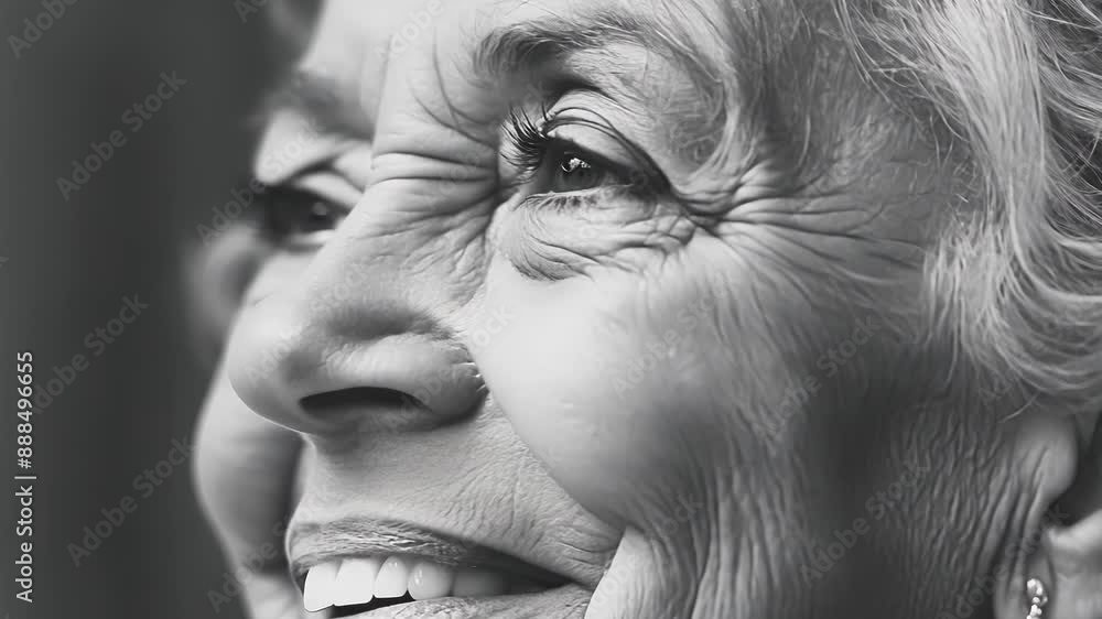 Monochromatic portraits of women with grey hair their wrinkles and ...