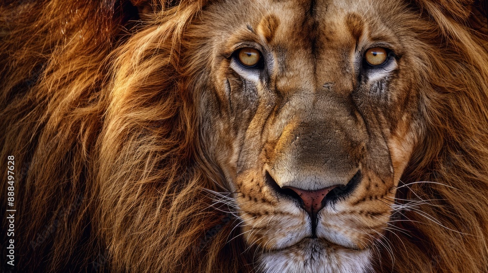 Naklejka premium lion highlighting the mane and the texture of its fur. generative ai