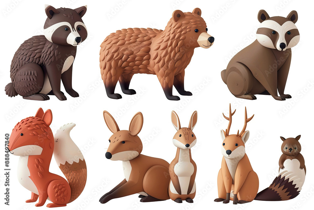 Safari Animal set bear raccoon fox hare squirre Safari Animal set bear raccoon fox hare squirre