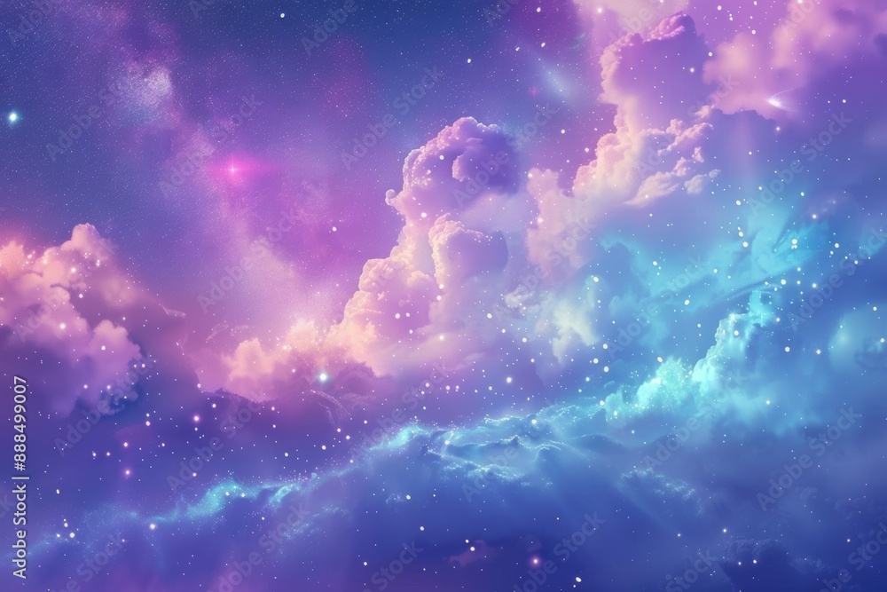 Fototapeta premium Beautiful fantasy sky with clouds and stars. Dreamy