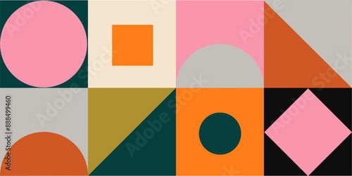 Modern vector abstract geometric bauhaus banner, in retro Scandinavian style.  Mid century pattern, flat vector illustration. EPS 10