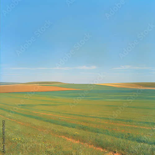 Expansive Fields Under Clear Sky Reflecting Fertility and Tranquility of Rural Landscapes