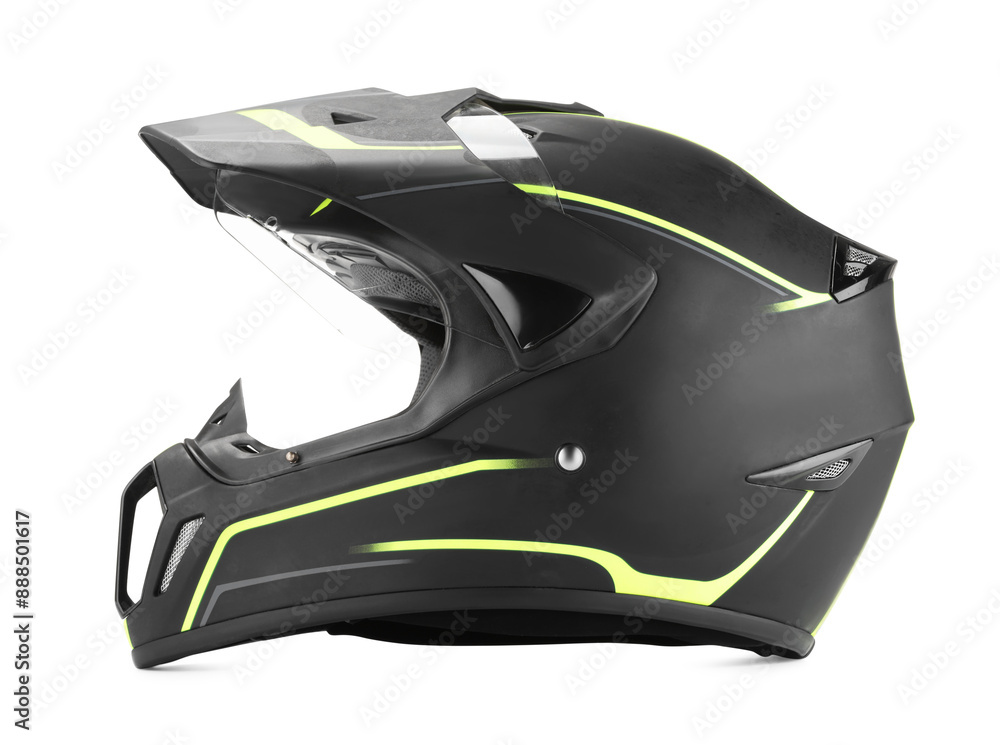 Fototapeta premium Modern motorcycle helmet with visor isolated on white