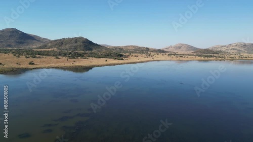 Scenic Lake At Rustenburg North West South Africa. Game Drive Safari Scenery In The African Savannah. Countryside Clouds Sky Rural Field. Sky Panoramic Sky. Rustenburg North West. photo