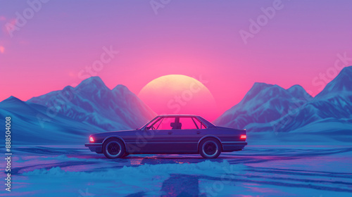 futuristic retro style car background, retrowave concept