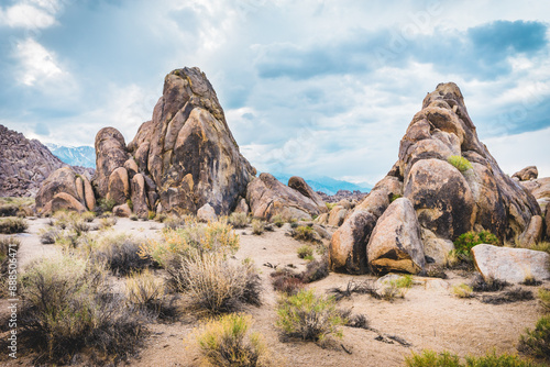 Landscape of towering strange desert rocks, Alabama Hills, Inyo County, Lone Pine, California