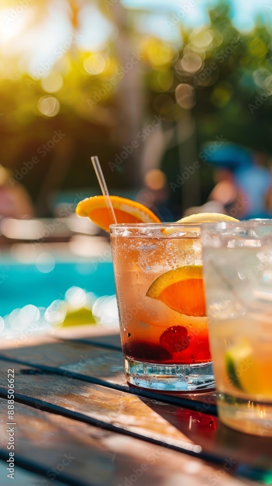 Colorful drinks by the poolside on a summer day Colorful drinks by the poolside on a summer day