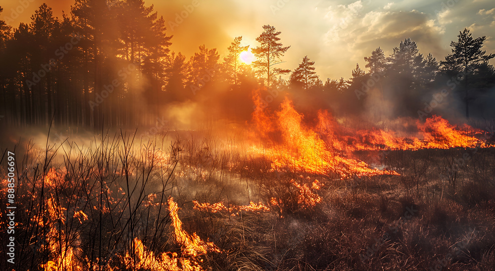 Forest fire and for drought, dry grass, sunlight. Forest fire and for drought, dry grass, sunlight.
